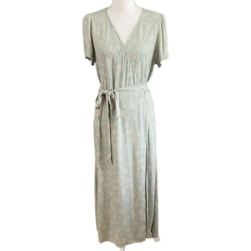 Gap Size Medium M Wrap Maxi Dress Floral Print Green